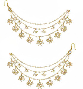 ANOUK Traditional Gold Plated Alloy Ear Chain Pair with Kundan & Pea Brass Ear Thread