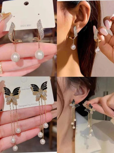 Miraclewood New Korean Combo 2 pcs Earrings For Girls And Women Earrings Cubic Zirconia, Diamond, Pearl Alloy Drops & Danglers, Hoop Earring, Jhumki Earring, Plug Earring, Earring Set