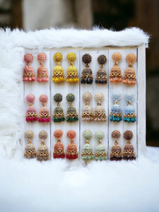 PRINTICOX Multi-Color Oxidized Jhumka Earring Set – 12 Pair Collection Beads Alloy Earring Set