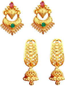 oh wow one gram micro gold plated women jhumki earrings combo pak of 2 Copper, Alloy Drops & Danglers, Stud Earring