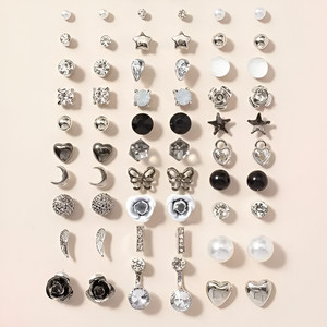 Vembley Set Of 30 Pair of Crystal And Pearl Stud Earring For Women And Girls Cubic Zirconia Alloy Stud Earring