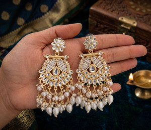 Krishman Stylish Long Party Wear Earrings For Women Diamond Alloy Chandbali Earring