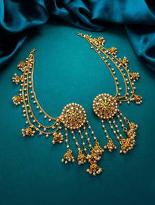 Vermont Traditional Gold Plated Pearl Bahubali Jhumki Cubic Zirconia Diamond Jewellery Pearl Alloy Chandbali Earring