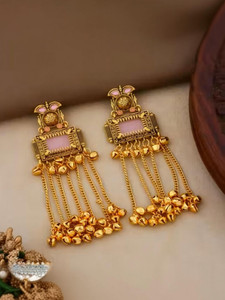 CHIVYA JEWEL Gold-Plated Long Chain Tassel Jhumka Earrings with Ghungroo for Women & Girls Amethyst Alloy Drops & Danglers, Earring Set, Jhumki Earring