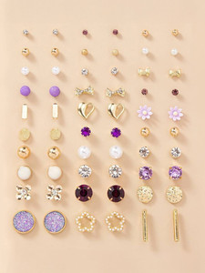Vembley Gold Plated Multicolor Studs Combo Of 30 Alloy Stud Earring