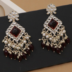 MOON ENTERPRISE Traditional Chandbali Kundan Pearl Beads Alloy Earring Set