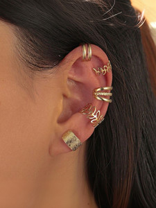 Sorellaz Womens Golden Paack of 5 Metal Cuff Earring