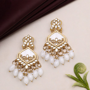 ILOZ white floral drop earrings, gold-plated, Earring for girls Beads Alloy Chandbali Earring