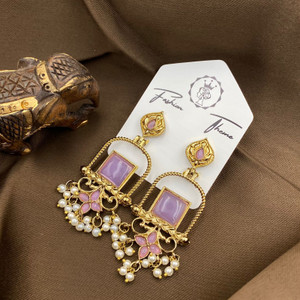 Fashion Theme Traditional Ethnic Mehndi Polish Jhumka Red Earring for Women & Girls Crystal Brass Earring Set, Drops & Danglers