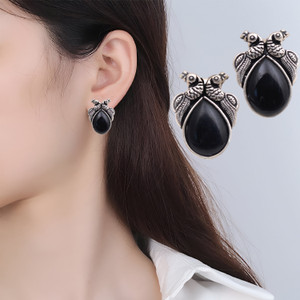 THANU'S CRAFT Traditional Silver Oxidised Design Gypsy Black Metal Oxidized Stud Earrings Metal Stud Earring