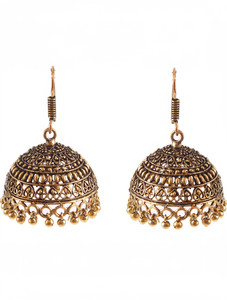 JewelryTrack Bollywood Oxidized Gold Plated Hook drop for women & girls Brass Jhumki Earring