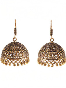 JewelryTrack Bollywood Oxidized Gold Plated Hook drop for women & girls Brass Jhumki Earring
