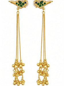 Royaleum PEACOCK MOST VIRAL KASHMIRI EARRING SET WITH GREEN STONE LONG CHAIN Zircon Brass Earring Set