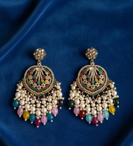 DHVANI Royal Heritage Gemstone Chandelier Earrings Pearl Alloy Chandbali Earring