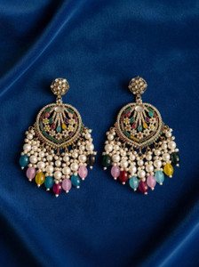 DHVANI Royal Heritage Gemstone Chandelier Earrings Pearl Alloy Chandbali Earring