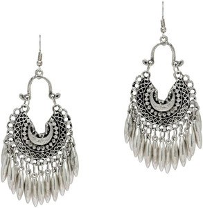 DAZZLE DREAM Afghani Silvar Earrings Chandbali Earrings for Women and Girl Alloy Chandbali Earring