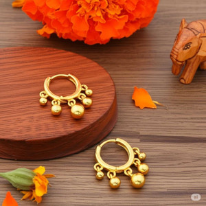 P N JEWELS Classic 1 Gram Gold-Plated Huggie Earrings with Beaded Drops Brass Hoop Earring