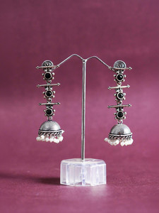 Aarikari Classic Oxidised Jhumka – Black Color Brass Earring Set, Jhumki Earring, Stud Earring