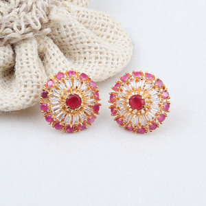 Jewels Corner NEW LOOKING RUBY COLOR AD EARRING Cubic Zirconia Brass Stud Earring
