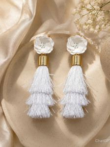 FFHANDICRAFT Bohemian Ethnic Fabric Long Tassel Earrings Brass Tassel Earring