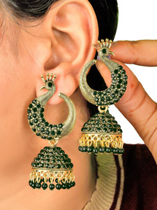 Fashion Frill Green Colour Earring for Girls and Woman Party Wear Jhumki Earrings Brass Drops & Danglers