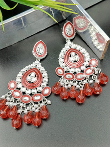 Vigilantee Jewels Modern Trendy New Kundan Earrings Traditional Studded SilverPlated jumka wedding Beads, Pearl, Cubic Zirconia, White Zircon, Ruby, Topaz Alloy Earring Set, Chandbali Earring, Jhumki Earring, Stud Earring, Drops & Danglers