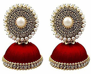 Tia Crafts Handmade Silk Thread Jhumki Earrings for Women Fabric Jhumki Earring