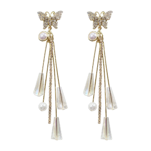 YELLOW CHIMES A5 Grade Hanging Butterfly Long earrings Crystal Alloy Drops & Danglers