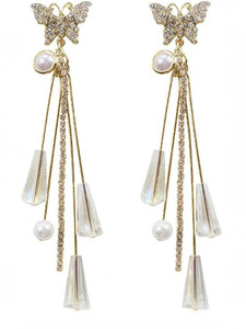 येल्लो चाइम्स A5 Grade Hanging Butterfly Long earrings Crystal Alloy Drops & Danglers