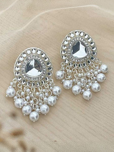 DANGAR ENTERPRISE Gold-Plated Traditional Rajasthani Jewellery Large Earring Kundan White Diamond Alloy Jhumki Earring