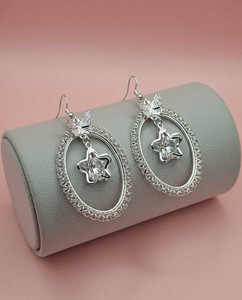 DANGAR ENTERPRISE Stylish Silver Hoop Earrings with Butterfly & Star Design | Perfect Partywear Crystal Alloy Jhumki Earring