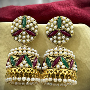 Antico Traditional Ethnic Casual Fancy Gold Pearl Jhumka Jhumki Earrings for Girls Alloy Jhumki Earring