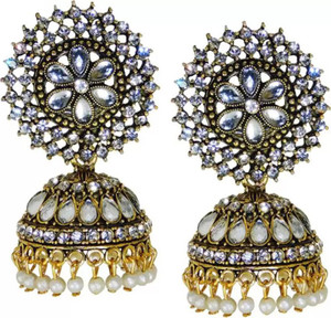 AATS Jewels Bridal Wedding Traditional Gold Pearl Peacock Kundan Jhumkas/ Jhumka/ Jhumki Earrings For Women Girls Pearl Stone, Zinc Jhumki Earring Crystal Alloy Jhumki Earring