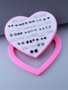 SILVER SHINE Silver Shine Stud Earring White-Black look Set of 36 Earrings Plastic Stud Earring