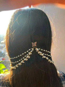 MITRANG CREATION Pearl Ear to Hair Chain Earrings Pearl Alloy Cuff Earring