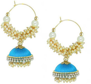 Sanj Silk Thread Earrings Pearl Lorial Gracefull Jhumki For Women Dangle Silk Dori Jhumka Earrings For Girls Beads Earring, Earring Set… Pearl Fabric Jhumki Earring