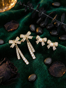 Reesha Jewel combo of 2 pairs of Korean earrings Brass Drops & Danglers