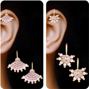 VIVASTRI Elightfull CZ Stone Beaded Colourfull Designed Bugadi Earrings Cubic Zirconia Alloy Clip-on Earring