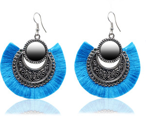 SHAAJ Trendy Oxidized Silver Earrings/Jhumkas Skyblue Thread Earring For Women/Girls German Silver Ear Thread