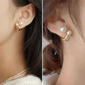 polluxcraft PolluxCraft Korean Earrings For Women & Girls /Double Pearl Earrings Pearl Alloy Stud Earring