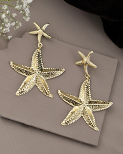 Sunburst Mart Statement-Making Textured Star Earrings Gold Drops & Danglers
