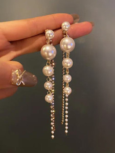 मेलिसिया Korean Glorious Pearl Gold Plated style Multi white moti Earring for Women Cubic Zirconia, Diamond, Pearl Alloy Drops & Danglers, Hoop Earring, Huggie Earring, Tassel Earring, Earring Set