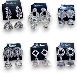 Janki Creation women silver Alloy Chandbali Earring, Drops & Danglers, Jhumki Earring, Stud Earring