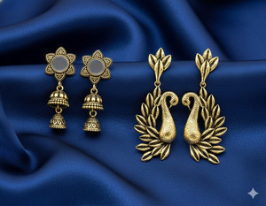 YAVI Golden Oxidized Alloy jhumki and drop earrings Alloy Jhumki Earring