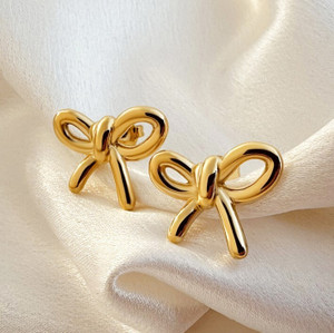 AKISON JEWELS Gold Bow Tie Small Stud Korean Earrings For Women Girls Western Fashion Earring Alloy Earring Set, Stud Earring