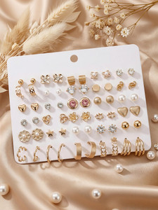 RARE1STUDIO Jewellery For Women & Girls Multicolor Pearl & AD Studs Combo of 30 Quirky Pairs Brass Stud Earring