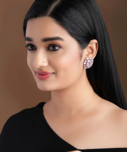 RUBANS Rubans Silver Plated Handcrafted Pink Zircon Stone Stud Earrings Alloy Stud Earring