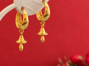 Kesvi 1 GRAM GOLD PLATED DANGLING HOOPS EARRING FOR GIRLS & WOMEN Brass Drops & Danglers, Hoop Earring, Huggie Earring, Jhumki Earring, Earring Set