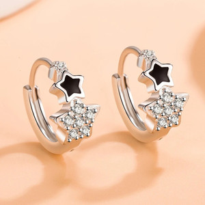MYKI Fashion Silver Plated Star Design Hoop Earrings with Crystals for Women Cubic Zirconia Metal Hoop Earring