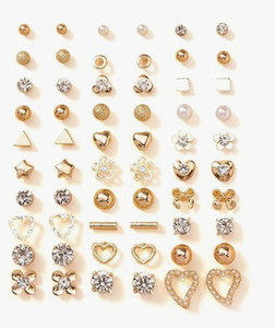 RARE ONE STUDIO Jewellery For Women Girls Multicolor Pearl & AD Studs Combo of 30 Quirky Pairs Brass Stud Earring